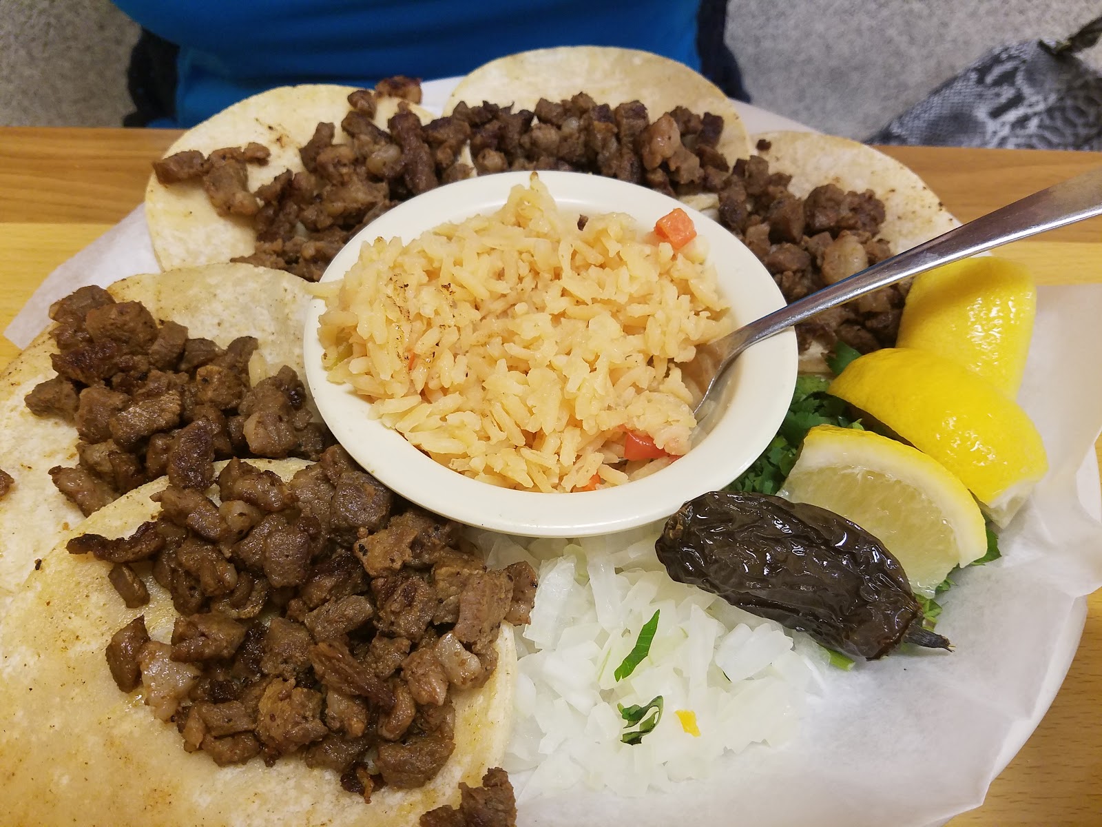 Grilled taco spread with rice, lemon and jalapeno